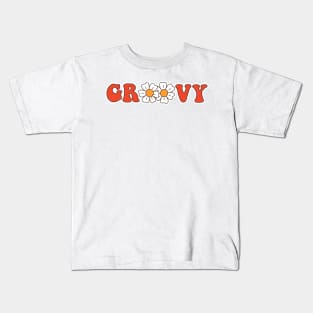 Seventies retro slogan Groovy, with hippie flowers - daisies. Kids T-Shirt